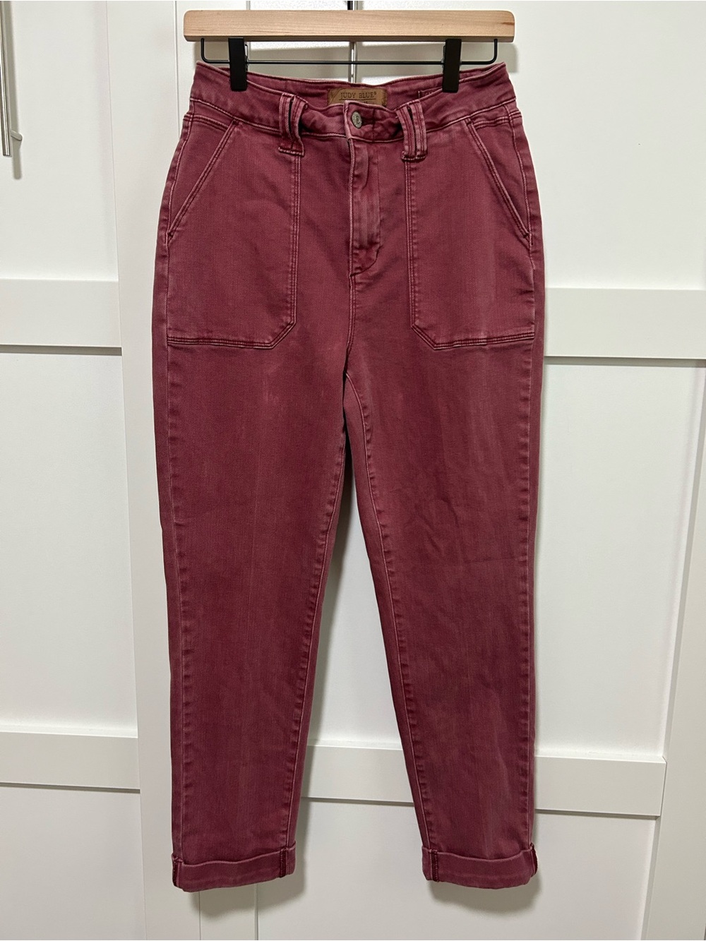 Judy Blue High-Rise Ankle Jeans in Wine Red